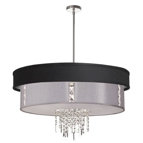 Polished Chrome Four Light Pendant with Black-Silver Steel Shade - Image 1