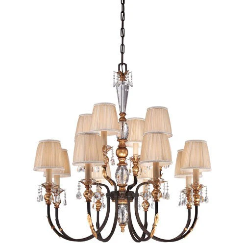 Bella Cristallo French Bronze with Gold Leaf Highlights 12-Light Chandelier - Image 1