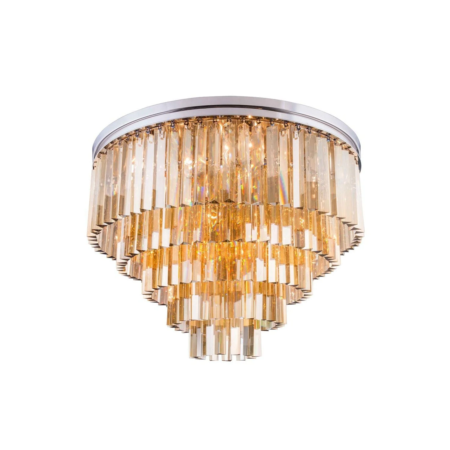 Sydney Polished Nickel Seventeen-Light Flushmount with Royal Cut Golden Teak Crystals - Image 1