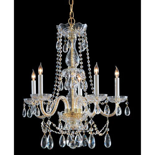 Polished Brass Five-Light Hand Cut Crystal Chandelier - Image 1