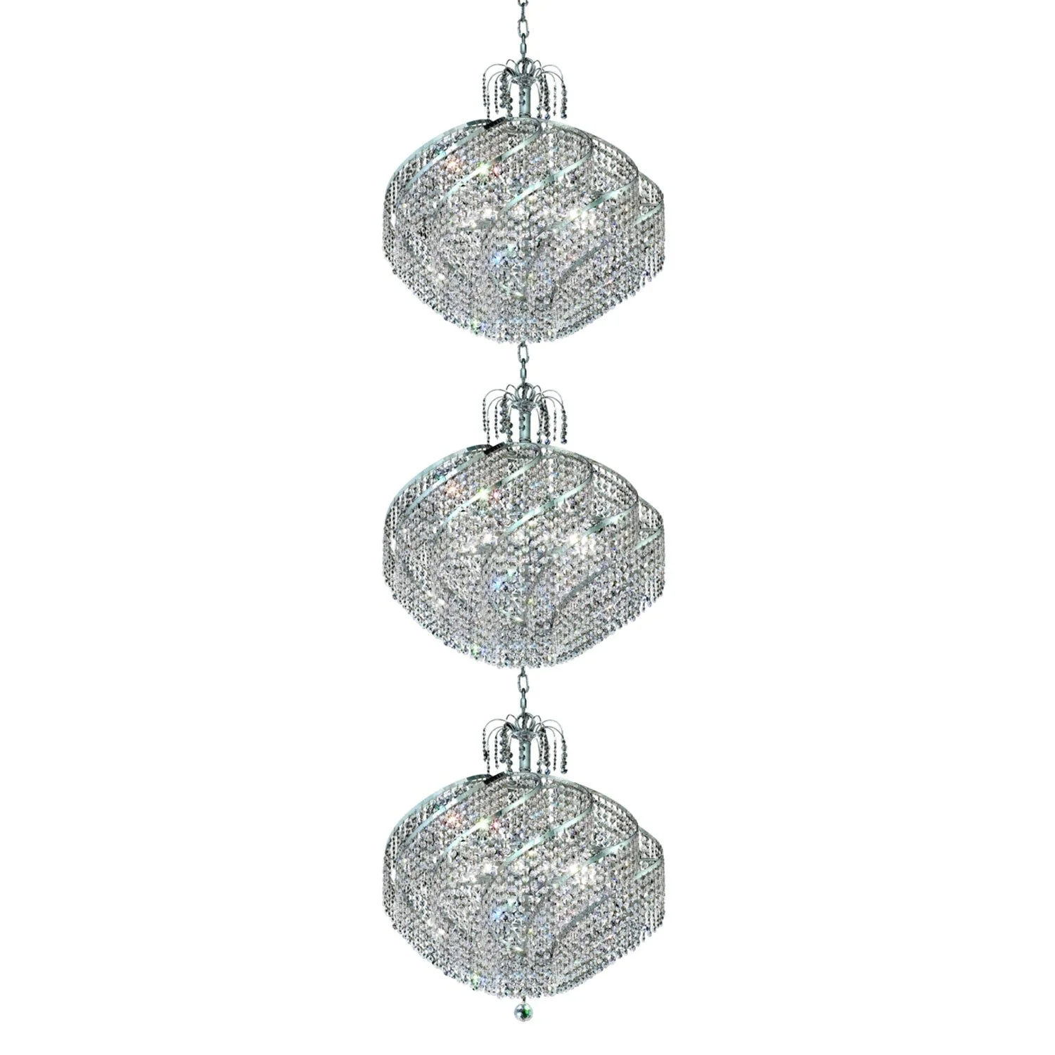 Spiral Chrome Forty-Five Light 26-Inch Three-Tier Pendant with Royal Cut Clear Crystal - Image 1