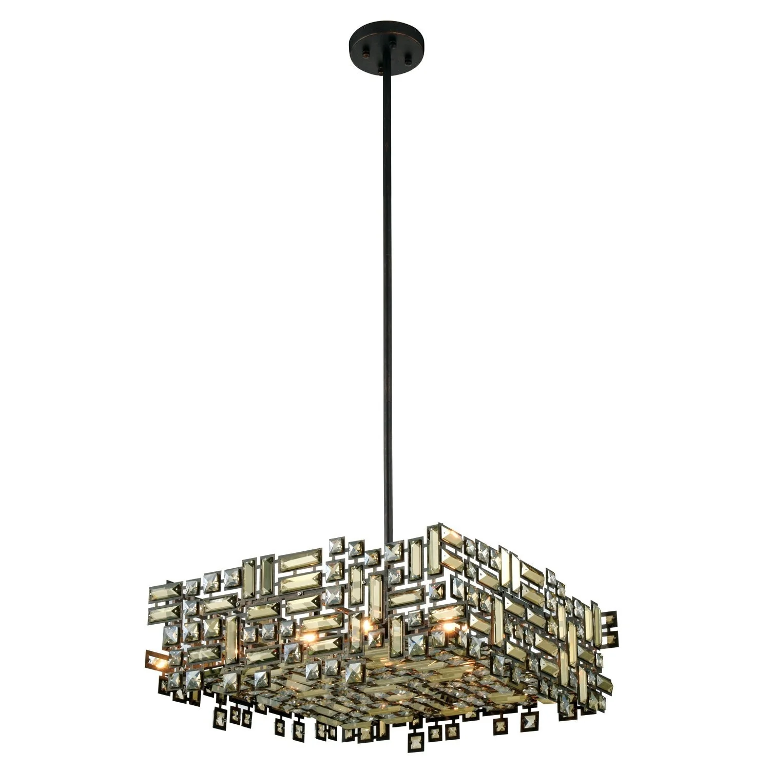 Picasso Dark Bronze 24-Inch Six-Light Square Pendant with Golden Teak Crystal - Image 1