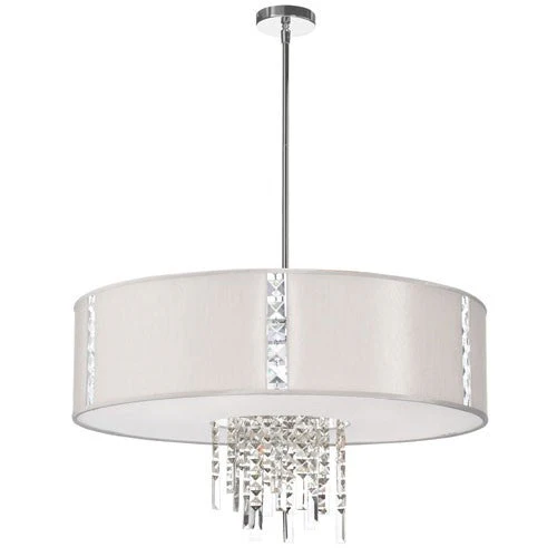 Polished Chrome Four Light Pendant with Silk Glow Pearl Drum Shade - Image 1
