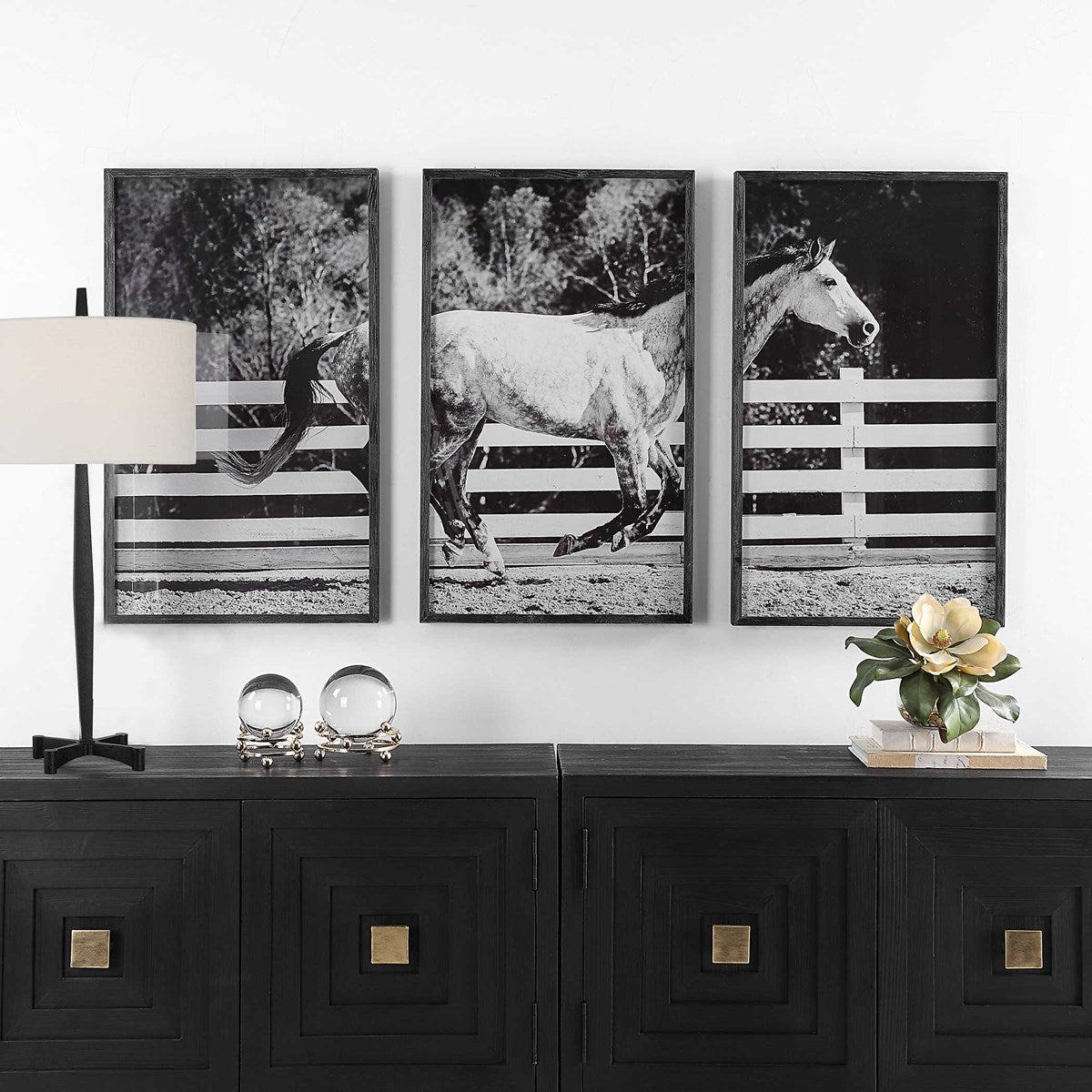 Uttermost Galloping Forward Set of 3 Horse Framed Prints - Image 1