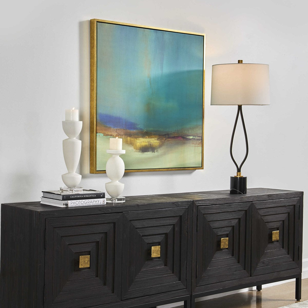 Uttermost Bowery Teal and Golden Yellow Framed Canvas - Image 3