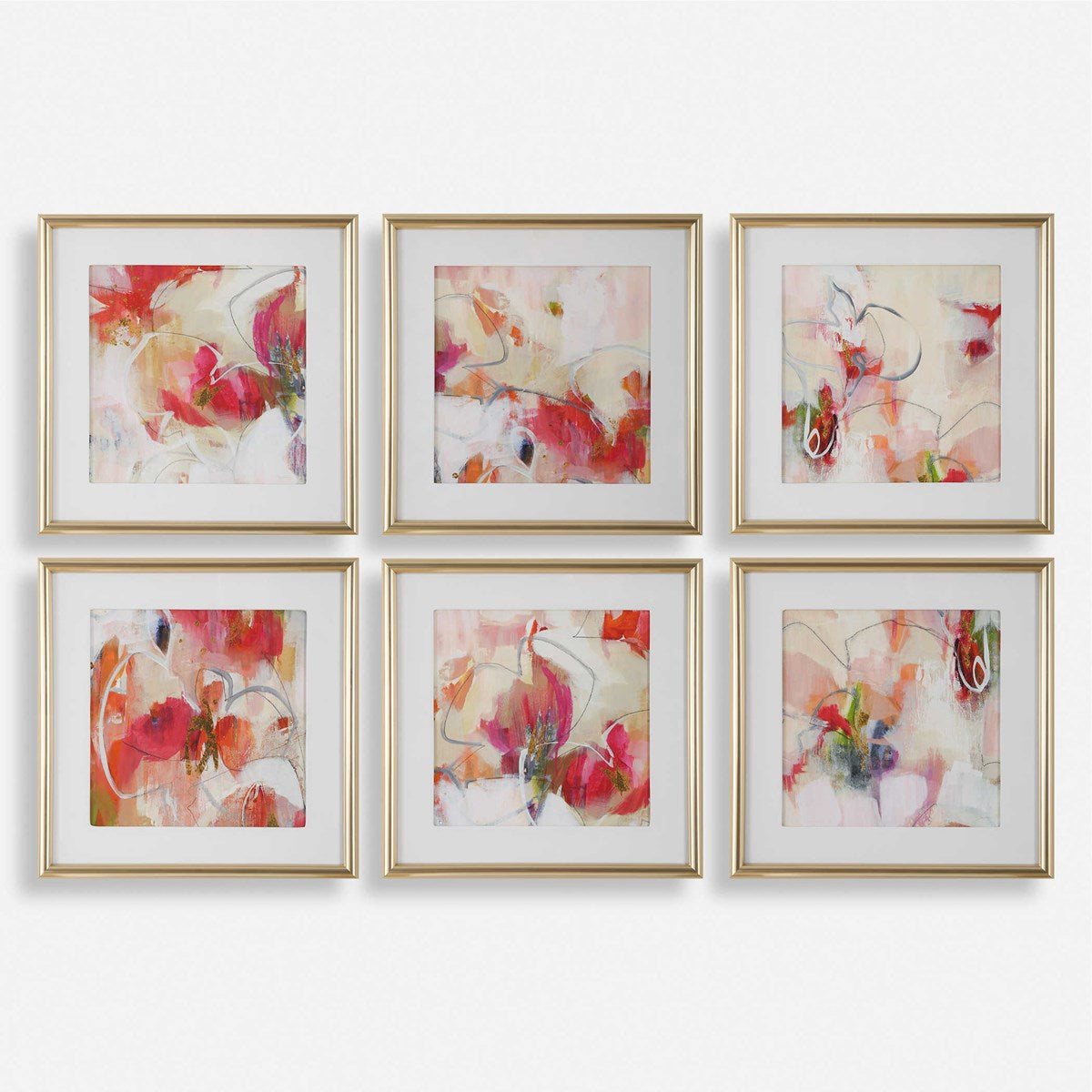 Uttermost Fresh Start Contemporary Red Florals Set of 6 Framed Prints - Image 1