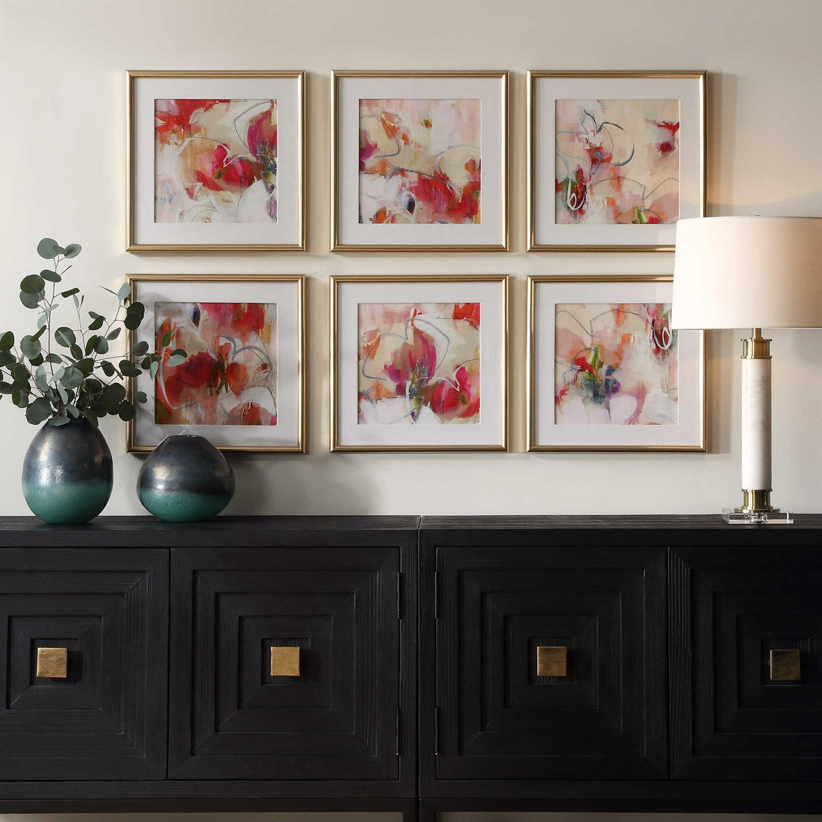 Uttermost Fresh Start Contemporary Red Florals Set of 6 Framed Prints - Image 2
