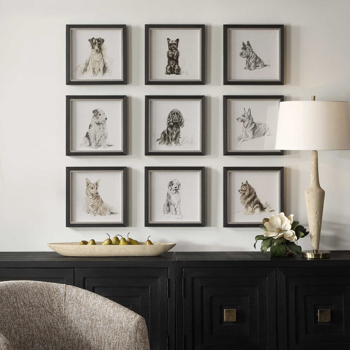 Uttermost Loyal Companion Dog Sketches Set of 9 Framed Prints - Image 1