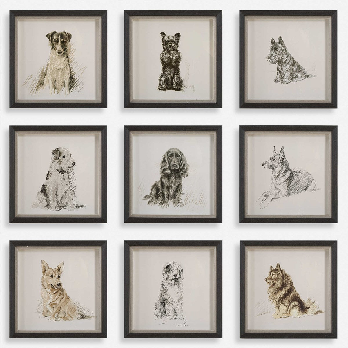 Uttermost Loyal Companion Dog Sketches Set of 9 Framed Prints - Image 2
