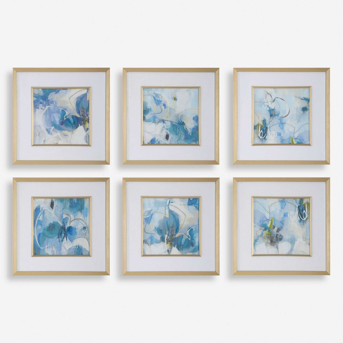 Uttermost Fresh Start Abstract Blue Florals Set of 6 Framed Prints - Image 2