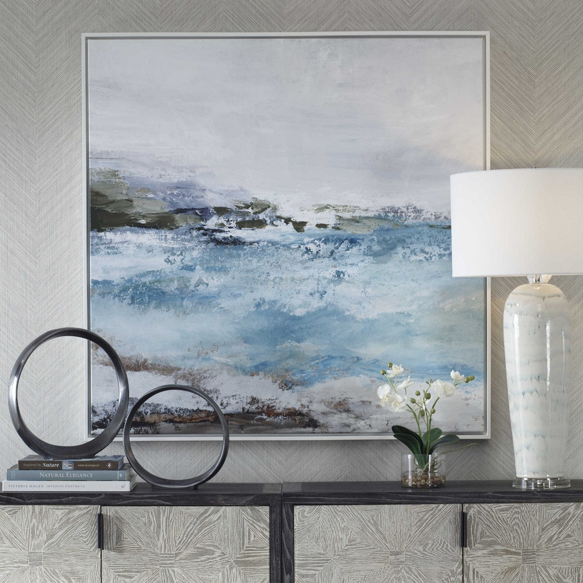 Uttermost Blue Essence White Framed Canvas