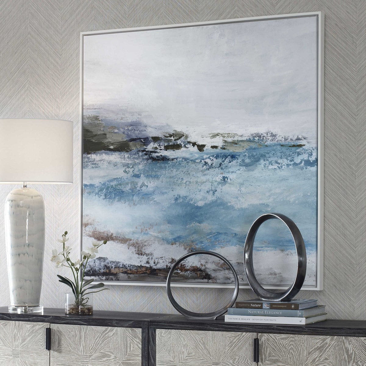 Uttermost Blue Essence White Framed Canvas - Image 3