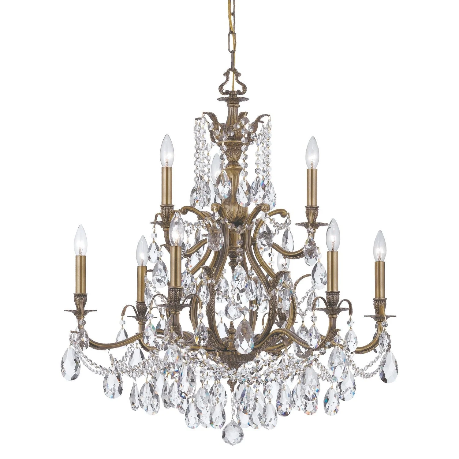 Brass Nine-Light Chandelier with Swarovski Spectra - Image 1