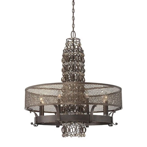 Ajourer French Bronze with Jeweled Accents Eight-Light Chandelier - Image 1