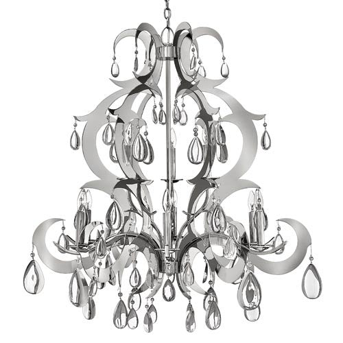 Xanadu Polished Stainless Steel Nine-Light Chandelier - Image 1