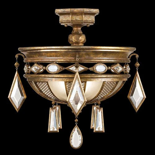 Fine Art Lamps Encased Gems Three-Light Semi-Flush Mount in Venerable Bronze Patina Finish with Clear Crystal Gems - Image 1