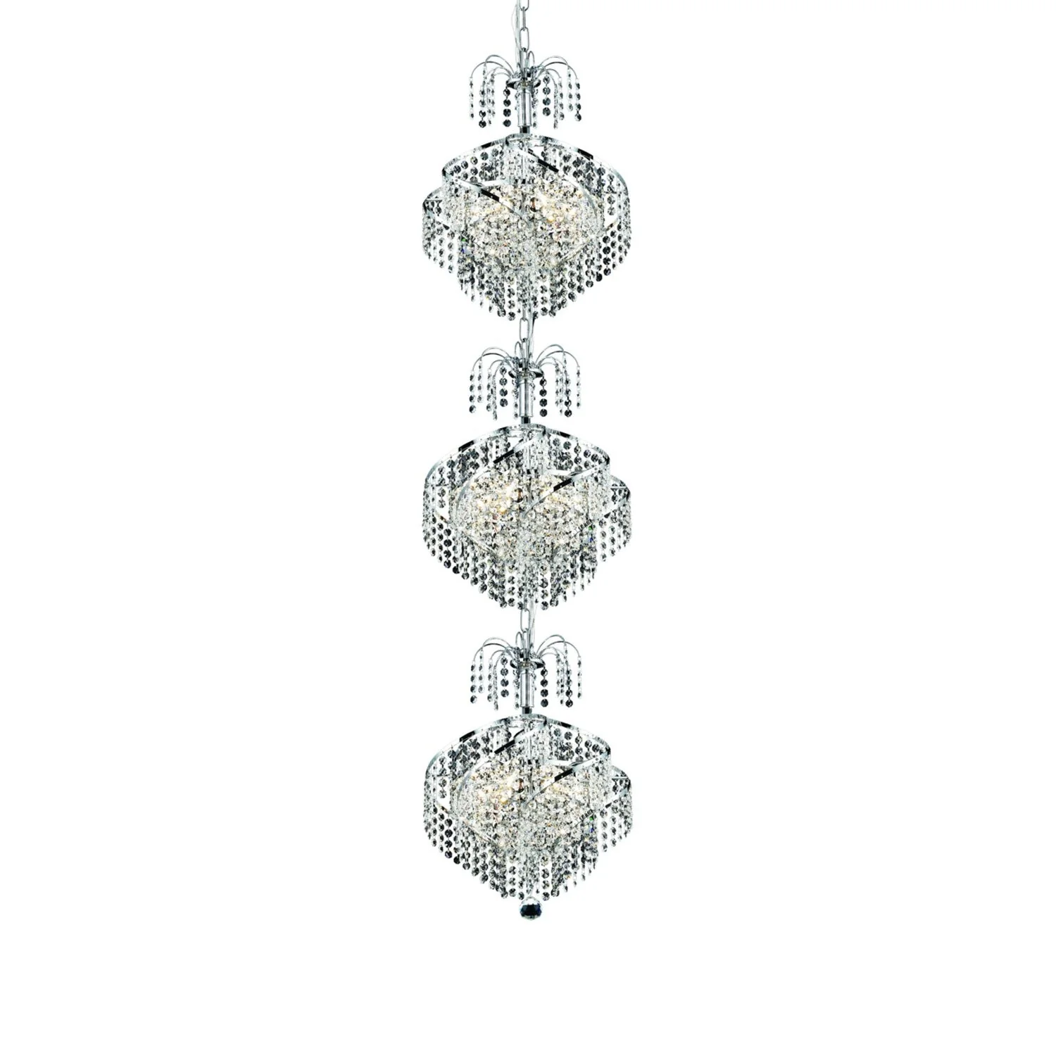 Spiral Chrome Nine-Light 14-Inch Three-Tier Pendant with Royal Cut Clear Crystal - Image 1