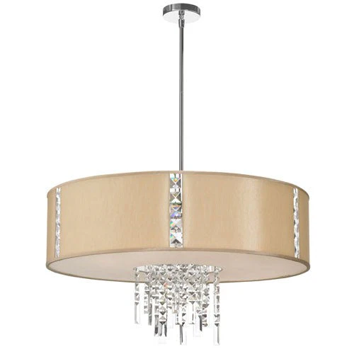 Polished Chrome Four Light Pendant with Silk Glow Cream Drum Shade - Image 1