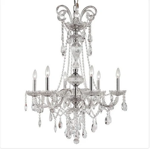 Six Light Crystal Chandelier with Cut CrystalBeadStrands - Image 1