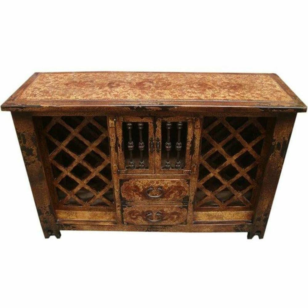 Casa Bonita Peruvian Hand-Painted Carved Wood and Hand Forged Wrought Iron Calistoga Wine Buffet - Image 1