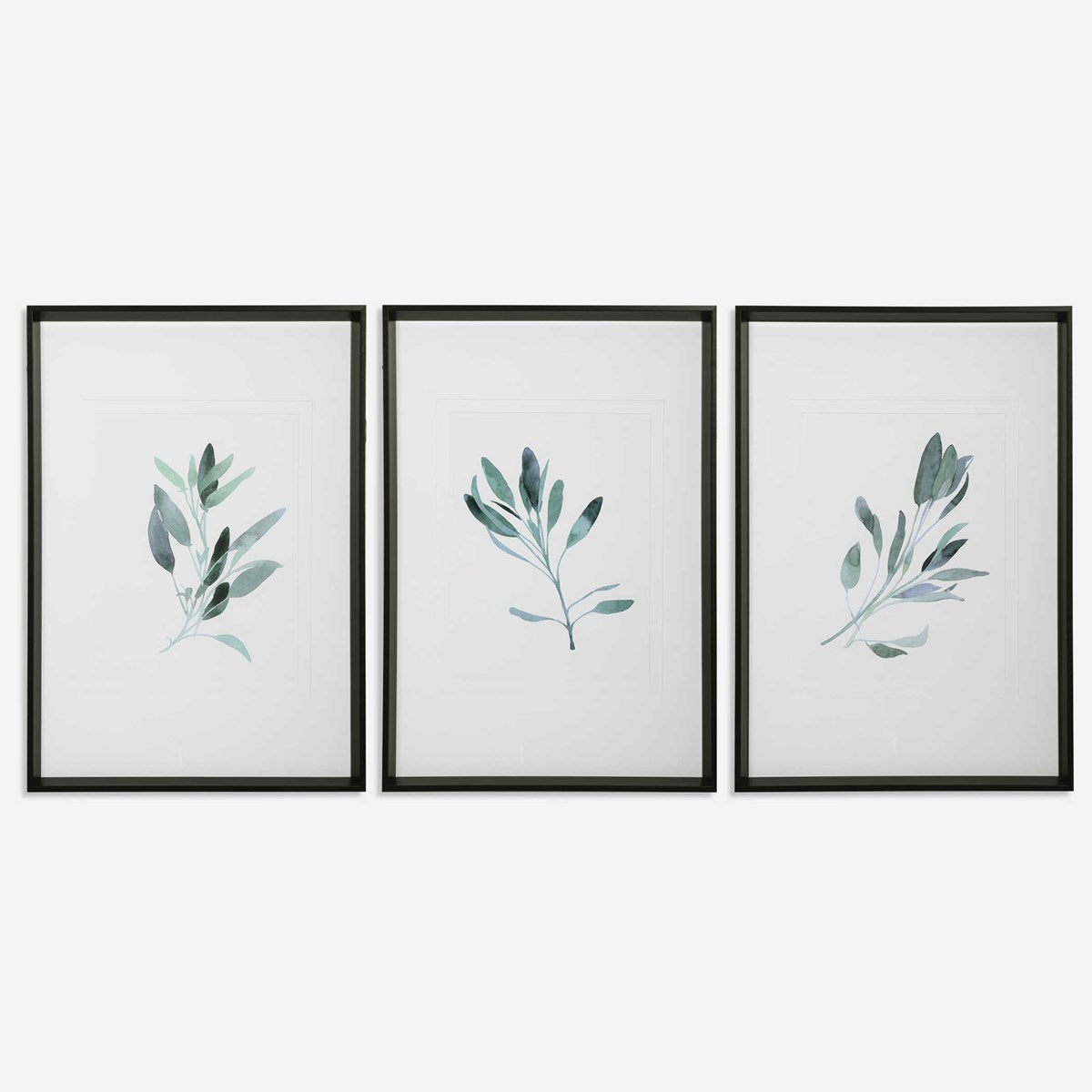 Uttermost Simple Sage Watercolor Branches Set of 3 Framed Prints - Image 2