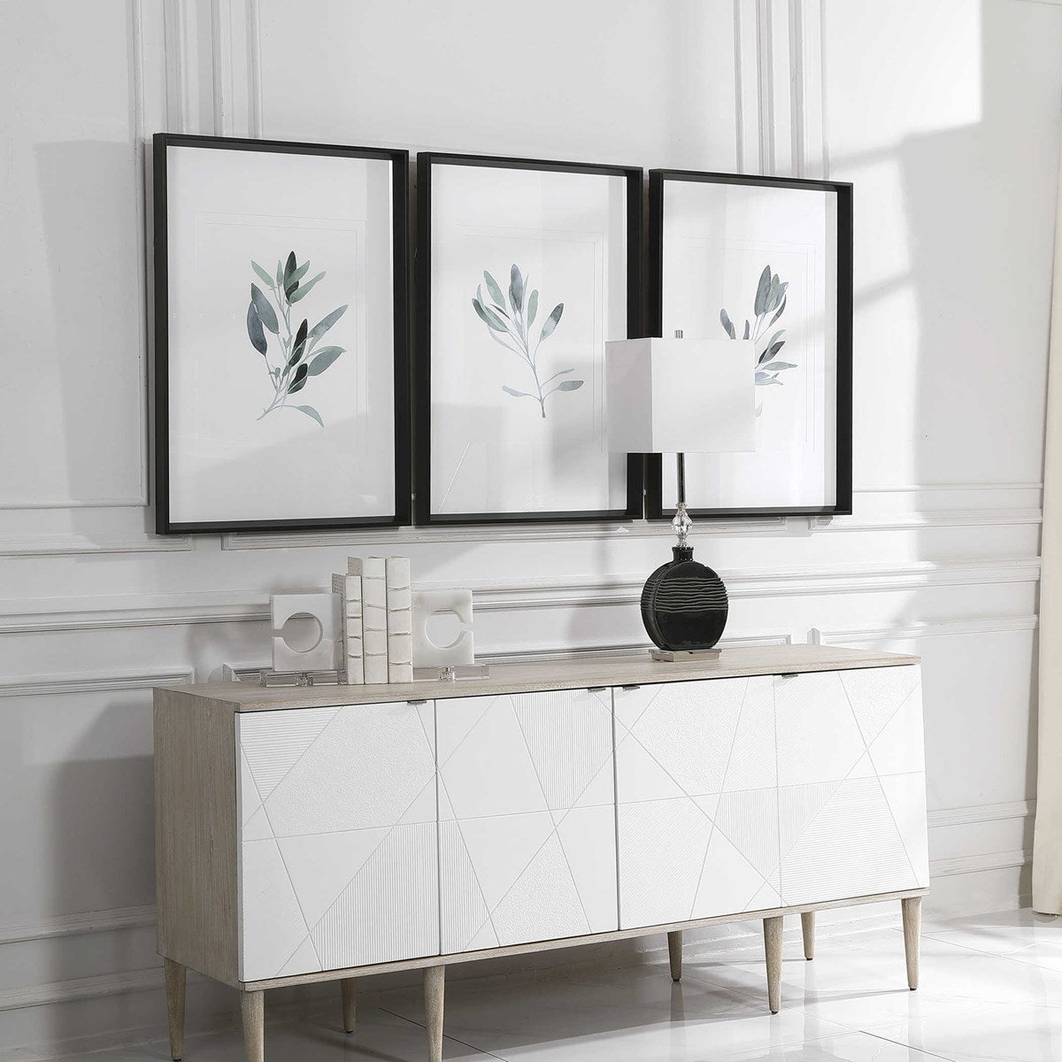 Uttermost Simple Sage Watercolor Branches Set of 3 Framed Prints - Image 3