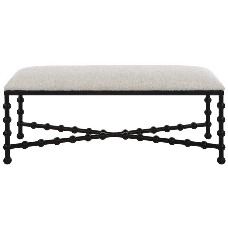 Uttermost Iron Drops Textured White Performance Fabric Seat Modern Black Iron Bench - Image 3