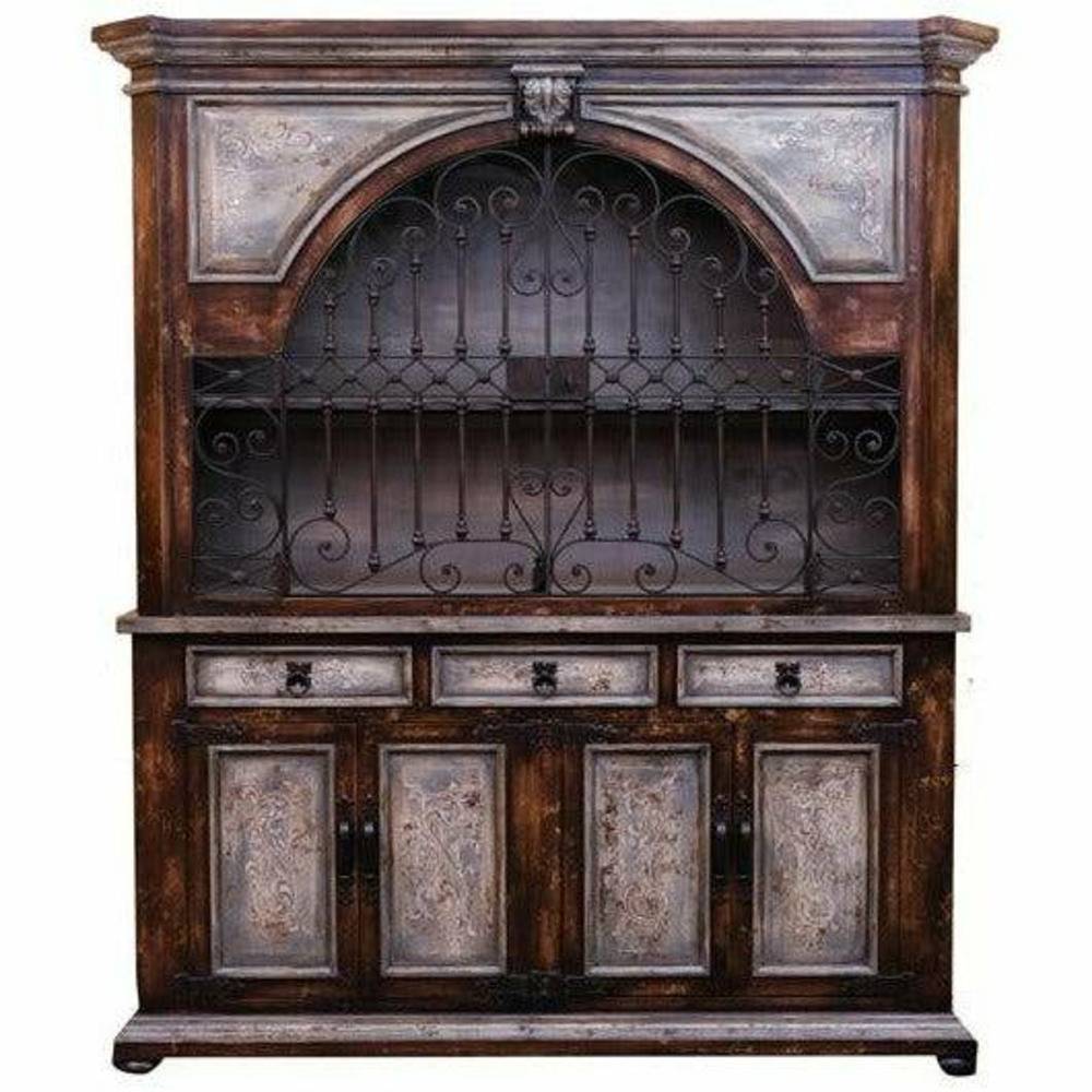 Casa Bonita Peruvian Hand-Painted Carved Wood and Hand Forged Iron Cleo Hutch