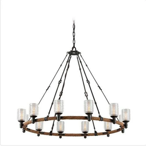 Bronze and Antique Manila Rope 12-Light Chandelier - Image 1