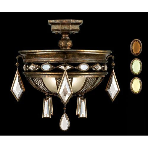 Fine Art Lamps Encased Gems Three-Light Semi-Flush Mount in Venerable Bronze Patina Finish with Colored Crystal Gems - Image 1