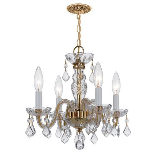 Polished Brass Four-Light Chandelier with Swarovski Spectra Crystals - Image 1