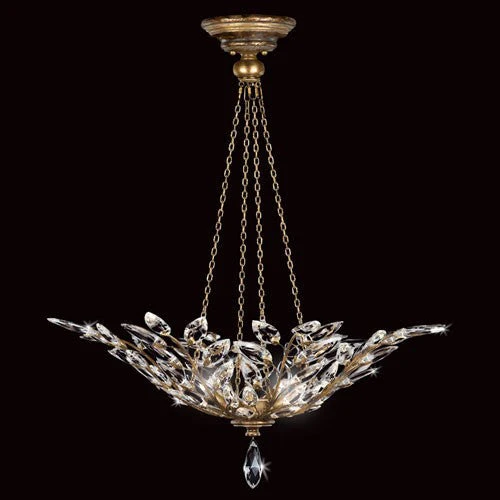 Crystal Laurel Gold Four-Light Pendant in Antiqued Warm Gold Leaf with stylized faceted crystal leaves. - Image 1