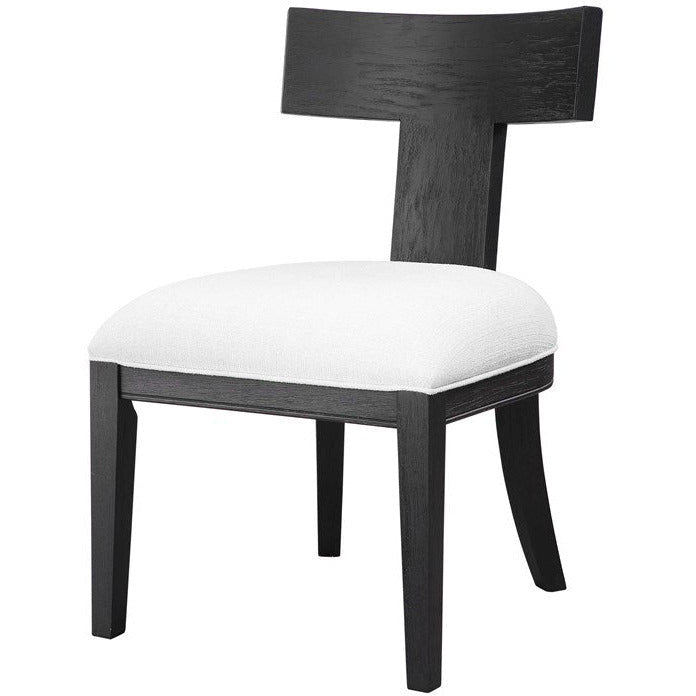 Uttermost Idris White Slubbed Performance Fabric Charcoal Black Wood Modern Dining Chair - Image 3
