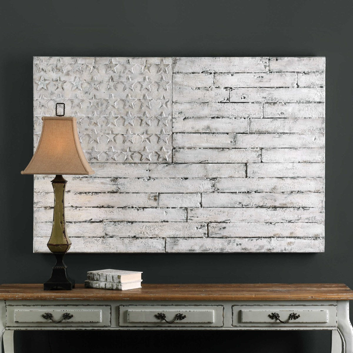 Uttermost Blanco Patriotic Distressed White Hand Painted Canvas