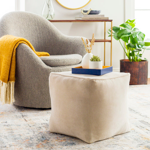 Surya Modern Cream Cotton Velvet Pouf Ottoman CVPF-017