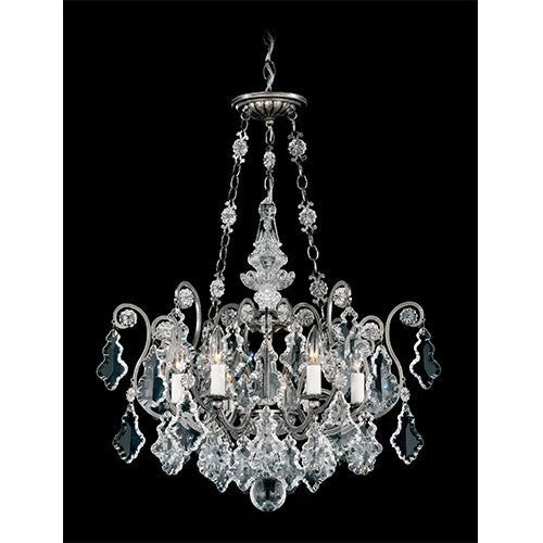 Antique Pewter Six-Light Chandelier with Clear Hand Cut Crystal - Image 1