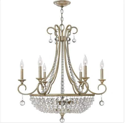 Silver Leaf Nine Light Chandelier with Glass Bead Strand - Image 1