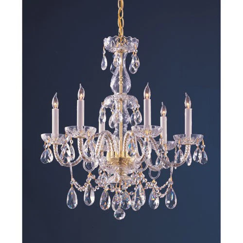 Polished Brass Six-Light Hand Cut Crystal Chandelier - Image 1