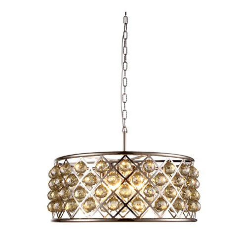Madison Polished Nickel Six-Light Pendant with Faceted Golden Teak Crystals - Image 1
