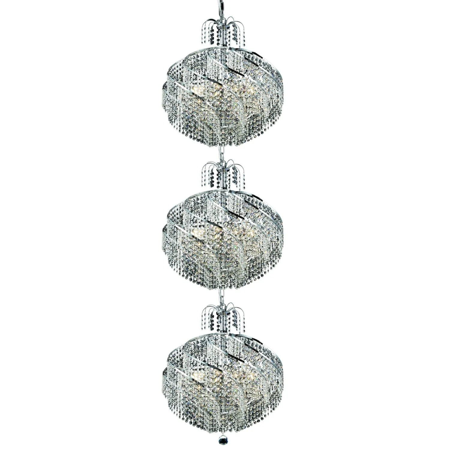 Spiral Chrome Thirty-Light 22-Inch Three-Tier Pendant with Royal Cut Clear Crystal - Image 1