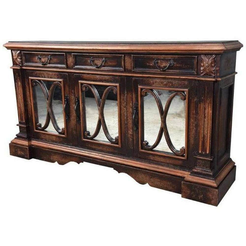 Casa Bonita Peruvian Hand-Painted Carved Wood and Antiqued Mirror Sierra Buffet - Image 1