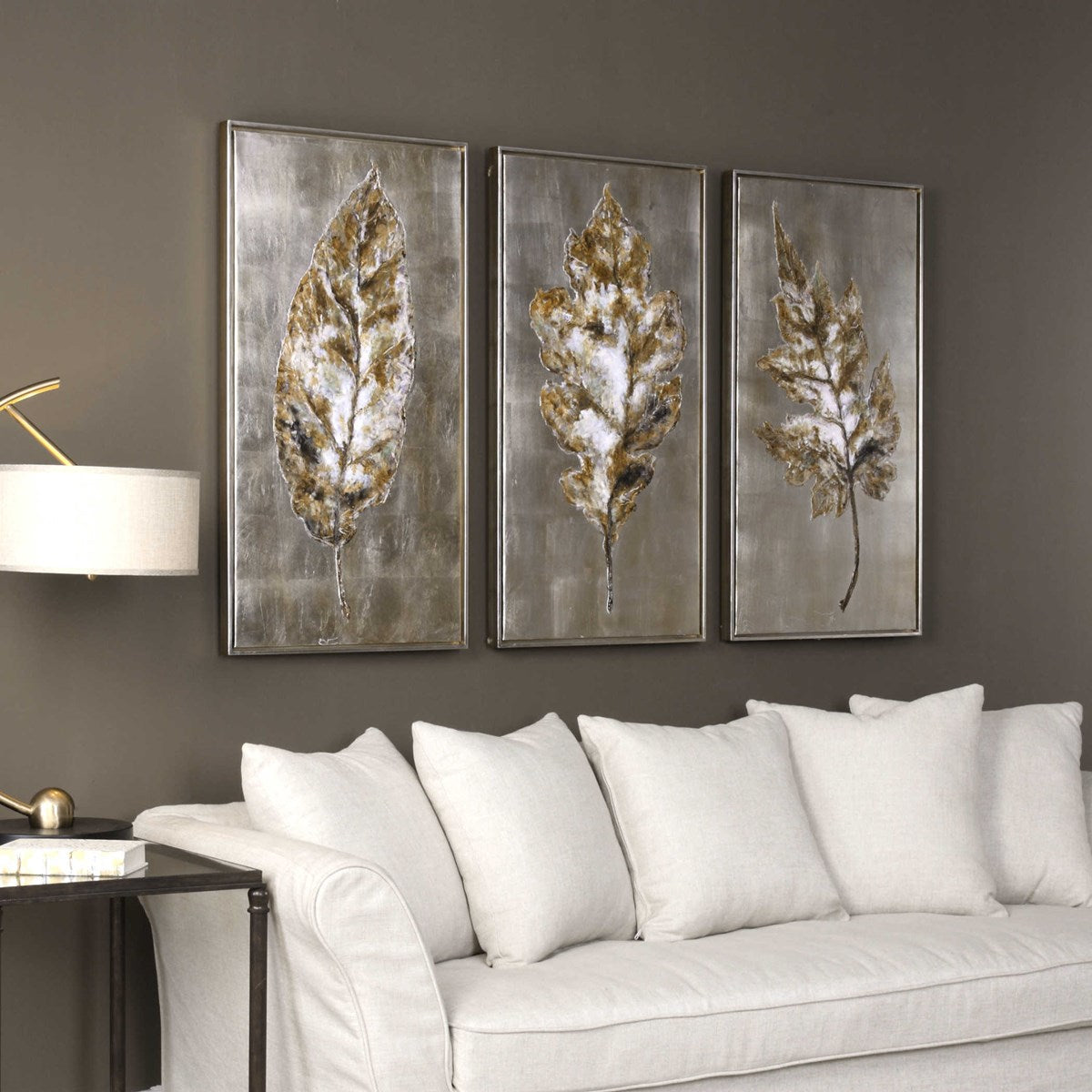 Uttermost Champagne Leaves Metallic Hues Set of 3 Hand Painted Canvases - Image 2
