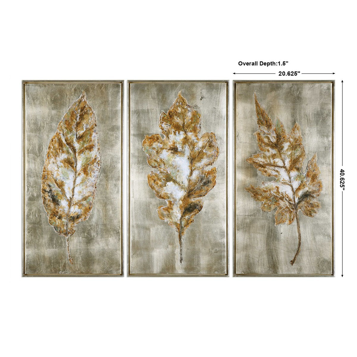 Uttermost Champagne Leaves Metallic Hues Set of 3 Hand Painted Canvases - Image 3