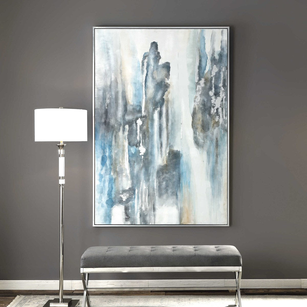 Uttermost Celebrate Blue and Gray Modern Abstract Hand Painted Canvas - Image 1