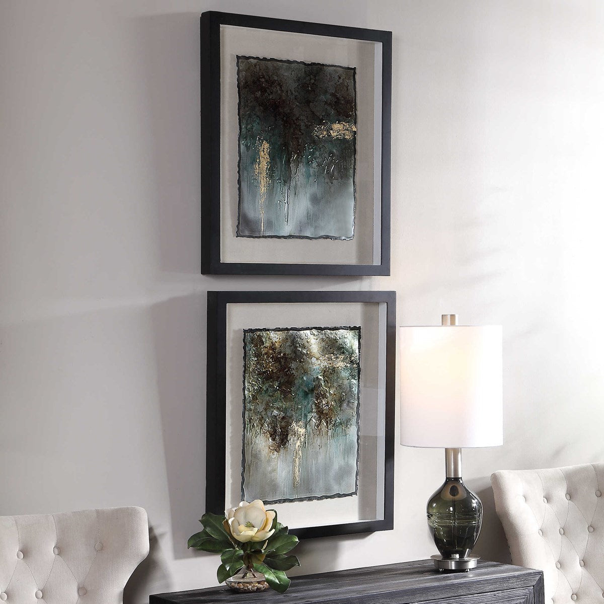 Uttermost Rustic Patina Metal Sheets Contemporary Set of 2 Framed Prints - Image 3