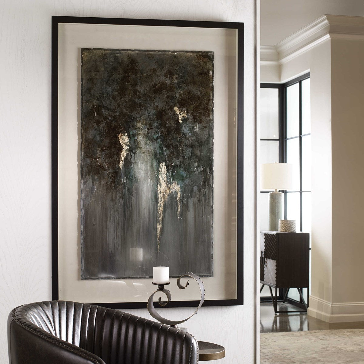 Uttermost Rustic Patina Hand Painted Metal Sheet Contemporary Grande Framed Print - Image 3