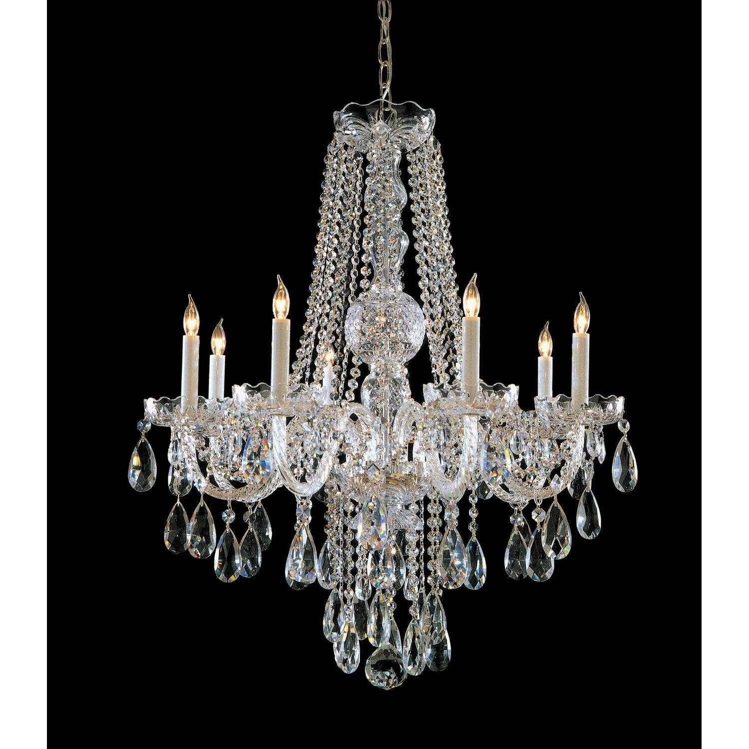 Group Traditional Crystal Swarovski Strass Crystal Polished Chrome Eight-Light Chandelier - Image 1