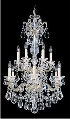 Silver 12-Light Clear Heritage Handcut Crystal Chandelier, 25W x 39H x 25D - Image 1