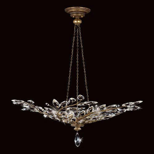 Crystal Laurel Gold Six-Light Pendant in Antiqued Warm Gold Leaf Finish with Stylized Faceted Crystal Leaves. - Image 1