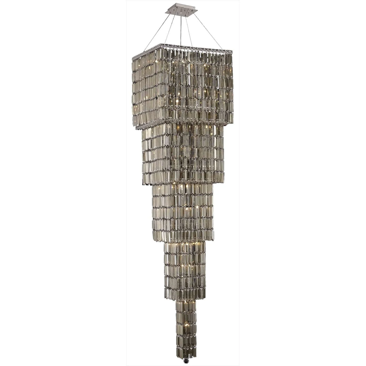 Maxim Chrome Twenty-Two Light 22-Inch Five-Tier Square Pendant with Royal Cut Golden Teak Smoky Crystal - Image 1
